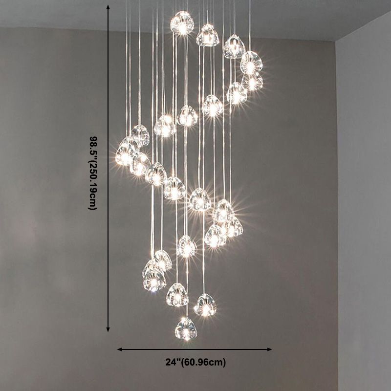 Modern Ball Pendant Clear Crystal 5/7/26 Heads Multiple Hanging Ceiling Light for Spiral Stair
