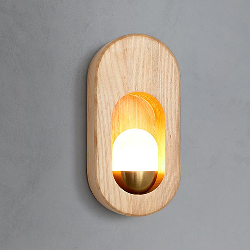 Oval Wall Lighting Fixtures Modern Style Wood 1 Light Wall Lighting