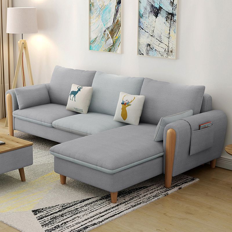 Scandinavian Linen Blend Sectional with Storage and Flared Arm