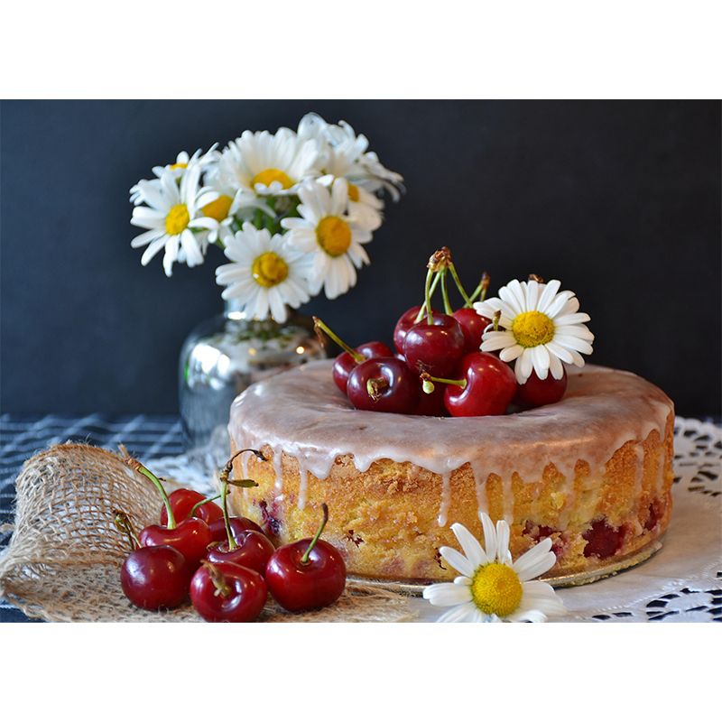 Customized Dessert Wall Mural with Cherry Cake Pattern Mildew Resistant Wallpaper Commerce Shop