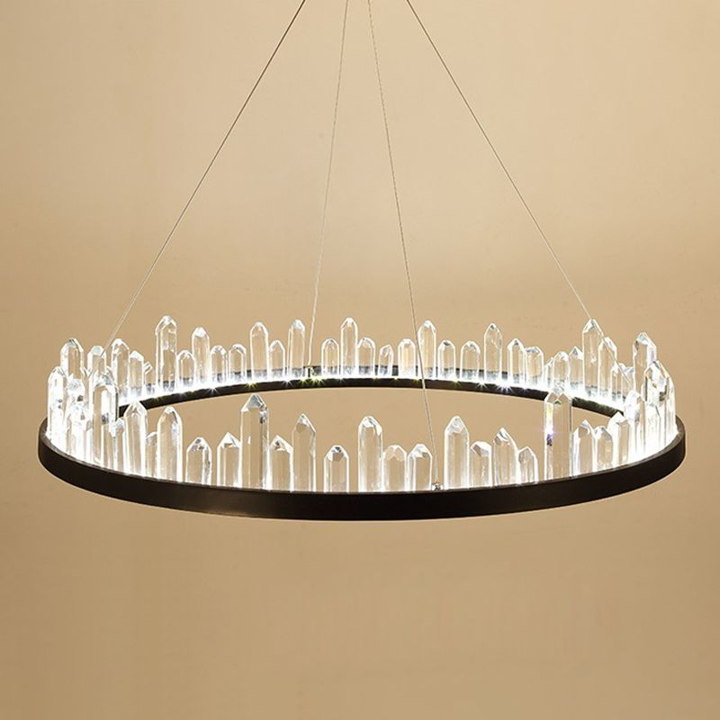 23.5"/31.5"/39.5" W Black LED Suspension Lighting Simplicity Crystal Round/Rectangle Chandelier Pendant Light