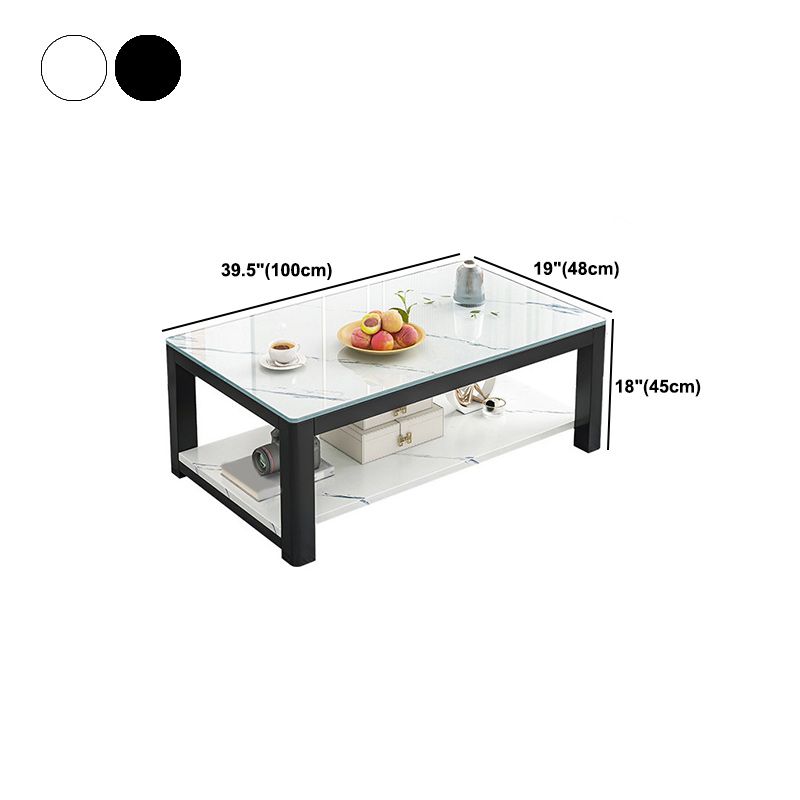 Rectangular Black Metal 4 Legs Base Design with Storage Shelf Coffee Table