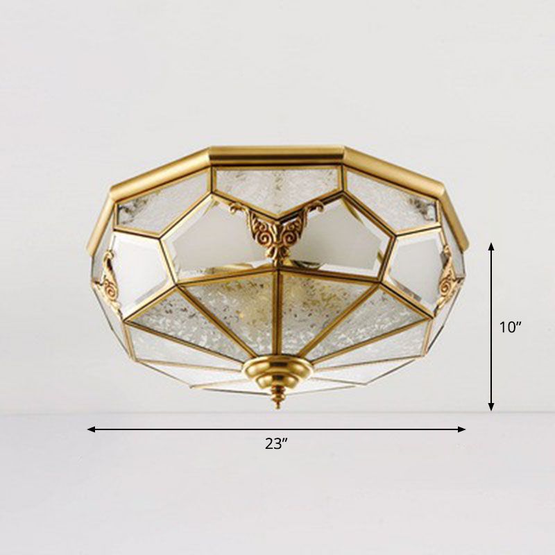 Antique légère à cheval Antique Dining Room Ceiling Lamp with Polygon Semi-Opaque Shade in Brass