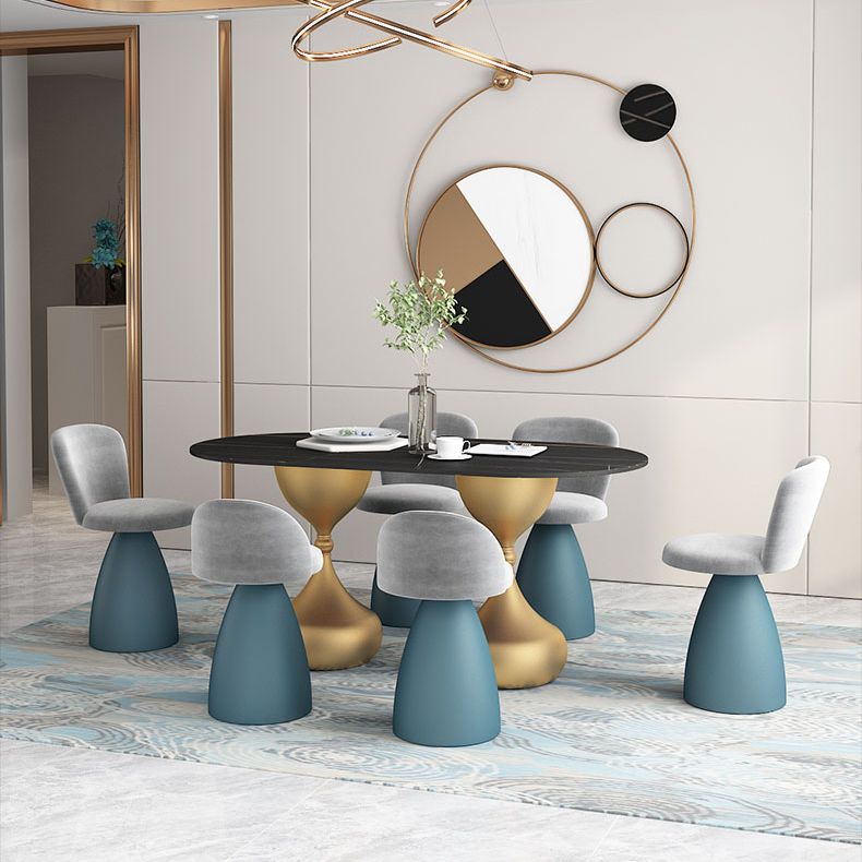Oval Sintered Stone Table for Restaurant Modern Dining Table with Double Pedestal Base
