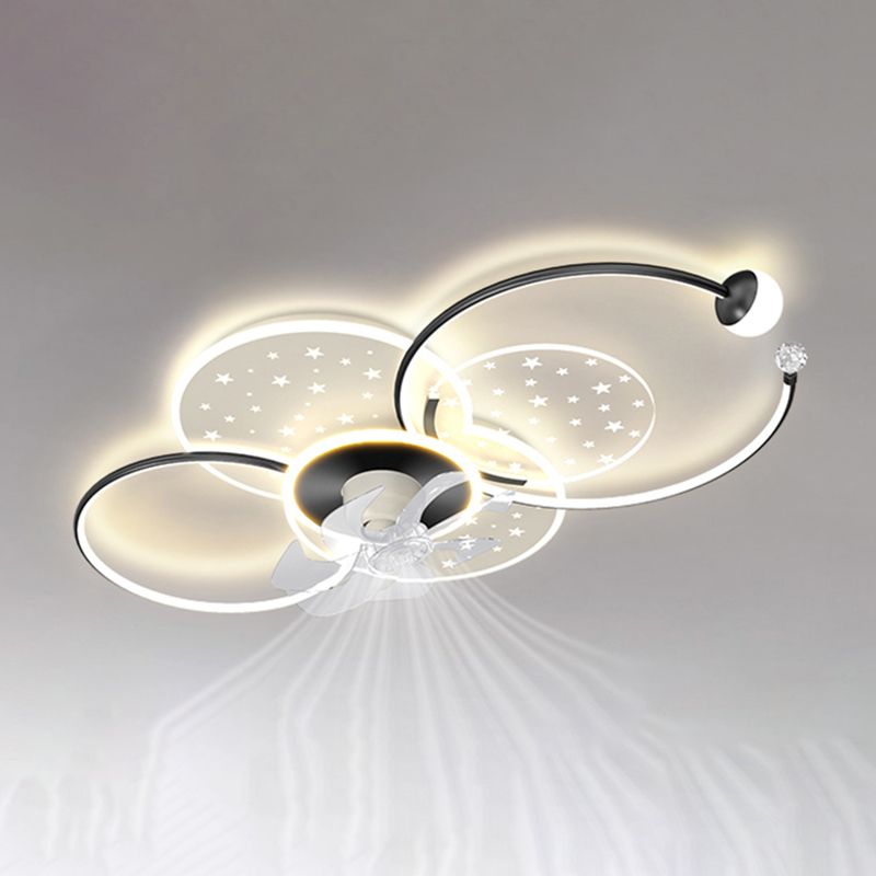 LED Ceiling Fan in Black and White Metal & Acrylic Interior Geometric Fan Light Fixture