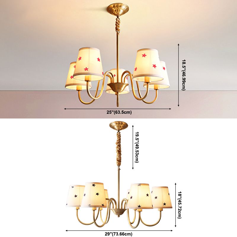 Traditional Style Chandelier Light Fabric Shade Brass Lighting Fixture for Living Room