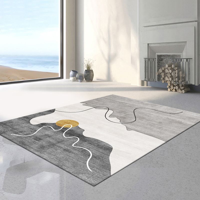 Grey Modern Area Rug Stripe Pattern Polyester Area Carpet Anti-Slip Washable Rug for Living Room