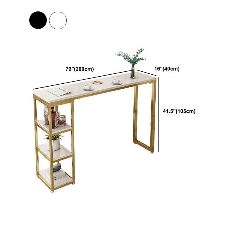 Stone Bar Dining Table Glam Style Rectangle Bar Table with Double Pedestal for Balcony