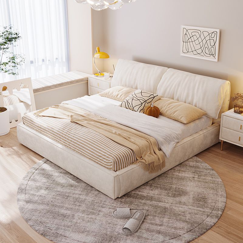 Modern Style Upholstered Headboard White Imitation Leather Bed