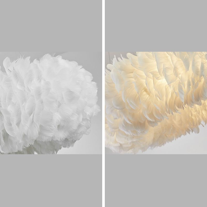 Feather Circle Chandelier Light Fixture Nordic Pendant Lighting Fixture in White
