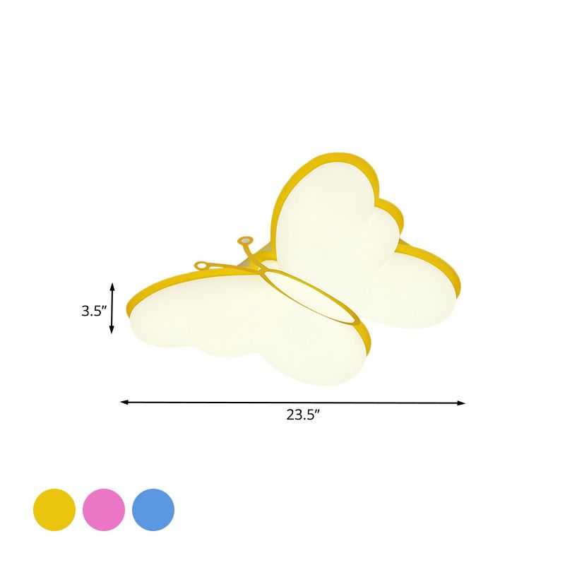 Butterfly Acrylic Flush Mount Light Fixture Contemporary LED Yellow/Pink/Blue Ceiling Lamp for Bedroom