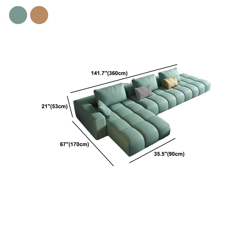 Nordic Genuine Leather Square Arm Stationary Living Room Sofa Chaise