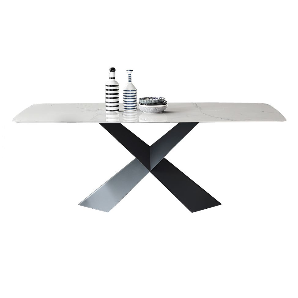 Industrial Sintered Stone Dining Table Single Pedestal Base Rectangle Table for Home