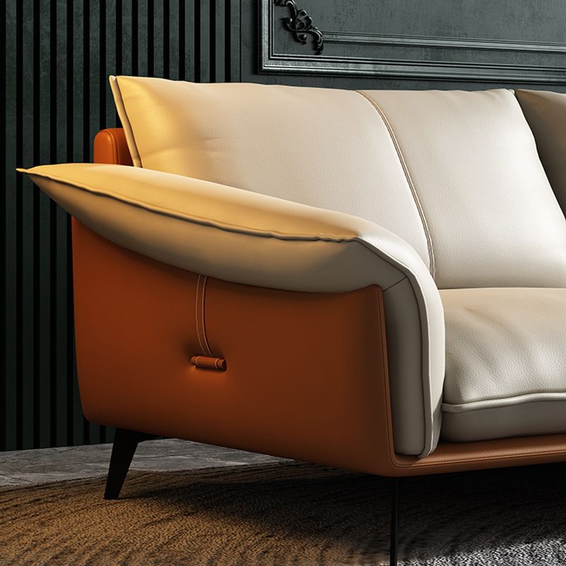 Leather Sponge Padded Seat with Pillow Back Sectional White/orange/green/grey Sofa