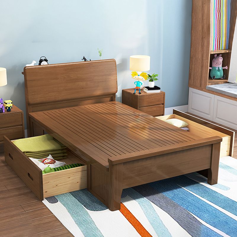 Solid Wood Rectangular Standard Bed Headboard Bed with Custom Legs