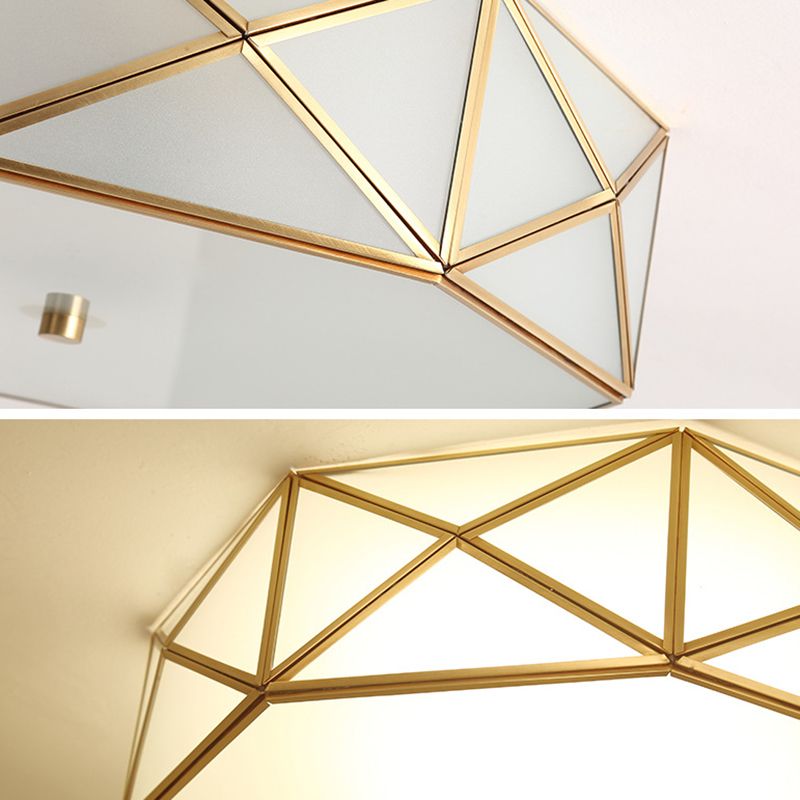 Brass Geometric Flush Mount Lamp Minimalist Glass Bedroom Flush Mount Light Fixture
