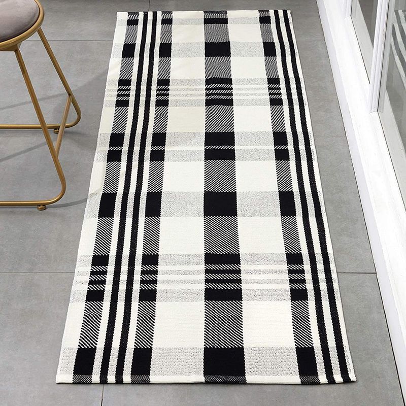 Stylish Living Room Carpet Plaid Pattern Area Rug Cotton Blend Indoor Rug