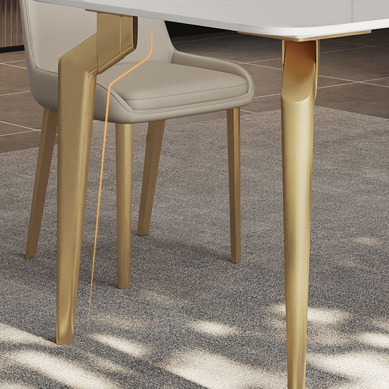 Glam Dining Table Set 1/5/7 Pcs Sintered Stone and Metal Dining Table with Armless Chairs