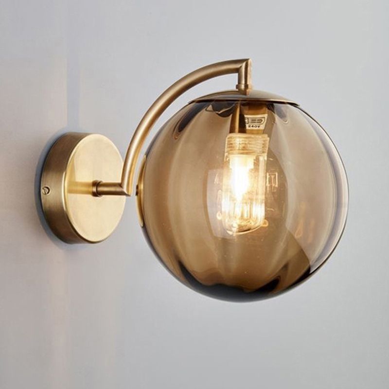 Golden Metal Lighting Polish Finish Glass Shaded Wall Light for Kitchen