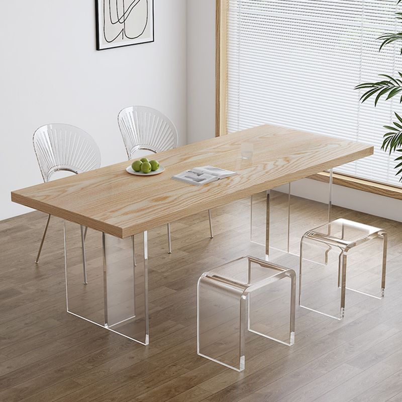 Modern Dining Room Set 1/2/5 Pcs Solid Wood Top Table with Acrylic Chairs