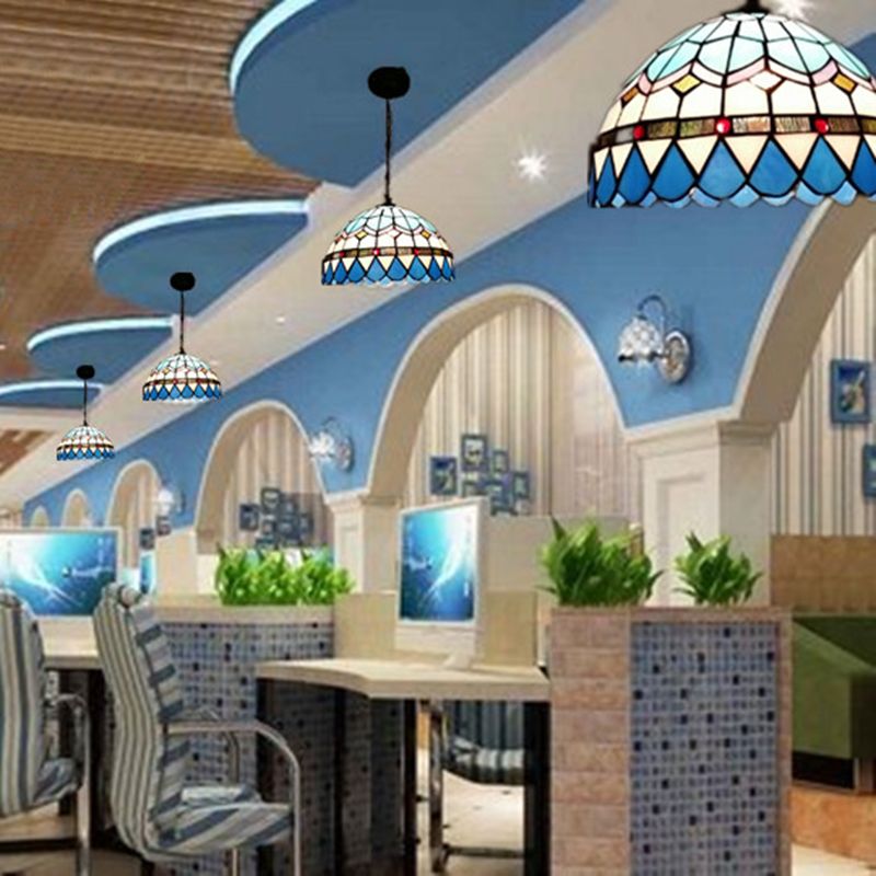 Baroque Stained Art Glass Hanging Lamp Kit Bowl Shape Ceiling Pendant Light for Hallway