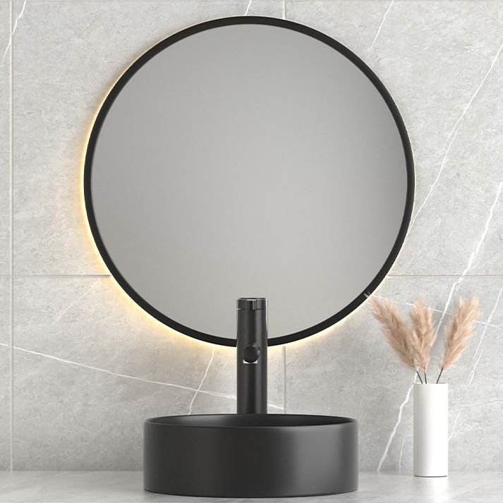 Modern Bathroom Sink Porcelain Pop-Up Drain Round Vessel Lavatory Sink