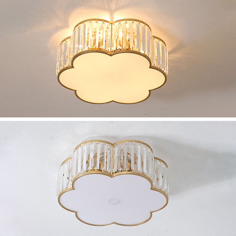 Crystal Flower Flush Mount Lighting Simplistic Bedroom Flush Ceiling Light Fixture in Gold