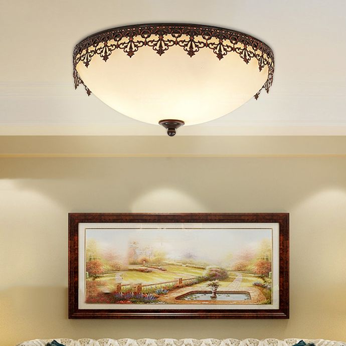 Glass Dome Flush Mount Light Fixture Traditional Living Room LED Ceiling Mount Lighting
