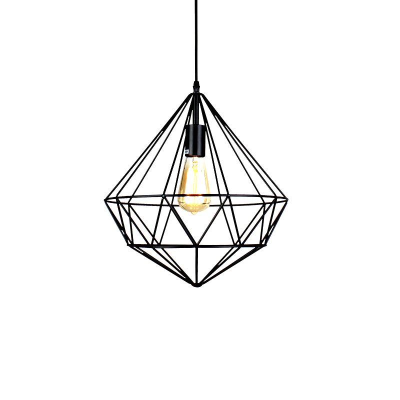 1 Bulb Ceiling Light Industrial Faceted Cage Metal Pendant Ceiling Light in Black for Living Room