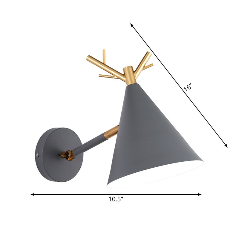 Tapered Metal Sconce Light Modernist 1 Bulb Grey Wall Mounted Lighting for Bedroom