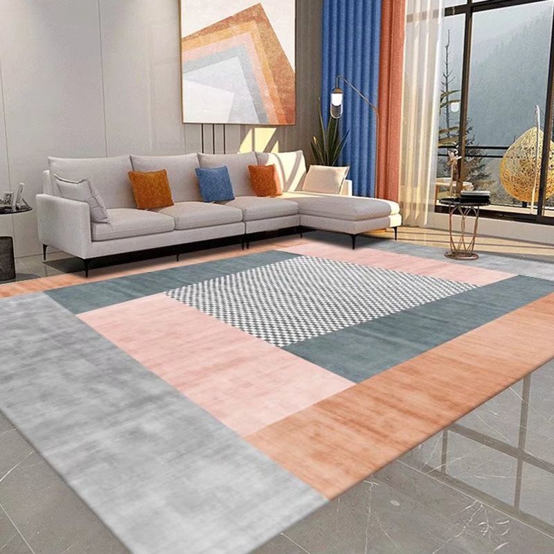 Pink Modern Carpet Polyester Geometry Area Carpet Washable Carpet for Living Room