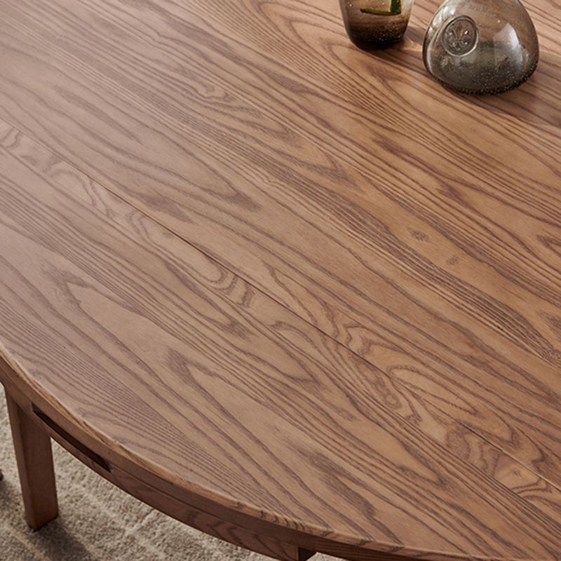 Modern Style Brown Dining Table Round Solid Wood Dining Table with 4 Legs for Living Room