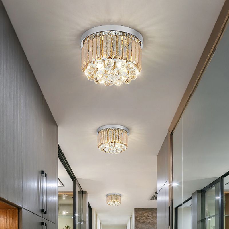 Lámpara de cristal de la lámpara de techo de LED de estilo moderno de montaje de cilindro de cristal en Chrome, 8 "/12" Dia