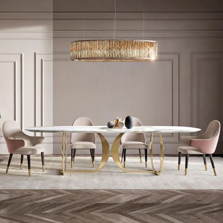 Nordic Glam Style Rectangle Sintered Stone Table Set 1/4/5/7 Pieces Dining Set