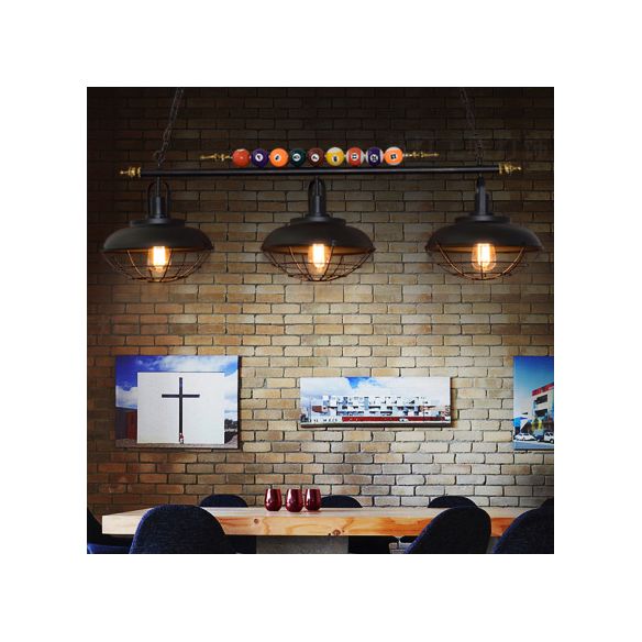 Filo metallico Isola Luce con tonalità fienile industriale 2/3 heads lampada isola della stanza di biliardo in nero