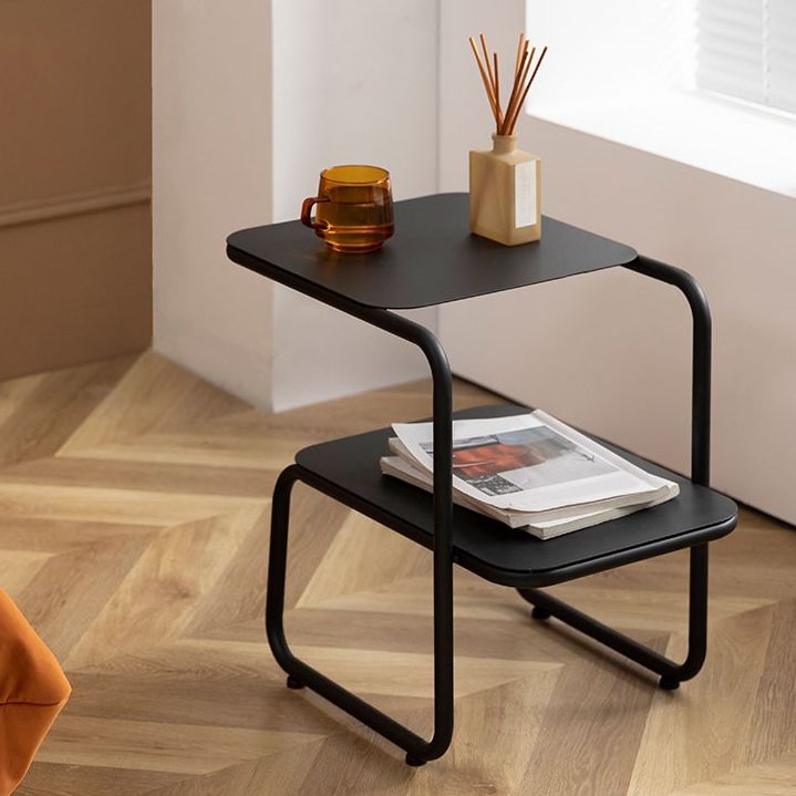 Square Sleigh Base Design Metal Table Medieval Modern Style with Storage Rack Side Table