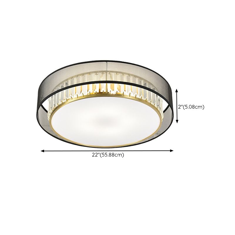 Modern Flush Light Drum Ceiling Lighting with Crystal and Fabric for Bedroom