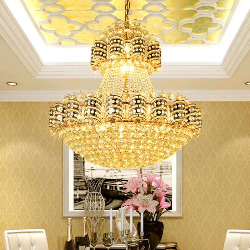 Crystal Domed Chandelier Lighting Tradition 9 Bulbs Gold Pendant Light Fixture with Adjustable Metal Chain
