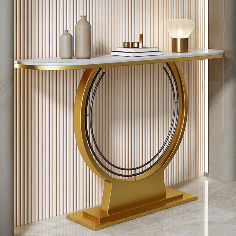 Glam Hall Pedestal Slate Half Moon Scratch Resistant Console Table