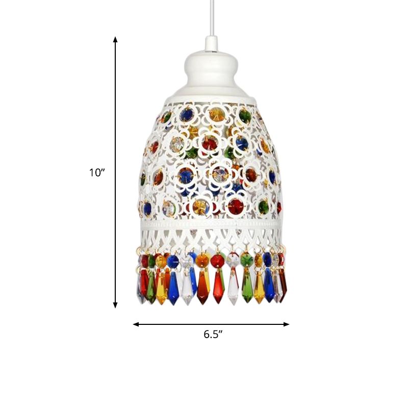 Bohemian Dome Pendant Lamp 1 Light Metal Hanging Ceiling Light in White for Living Room