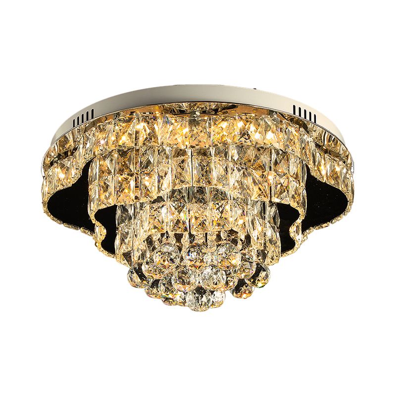 Modern Scalloped Flush Mount Lighting Beveled Crystal LED Ceiling Light Fixture in Chrome for Sleeping Room
