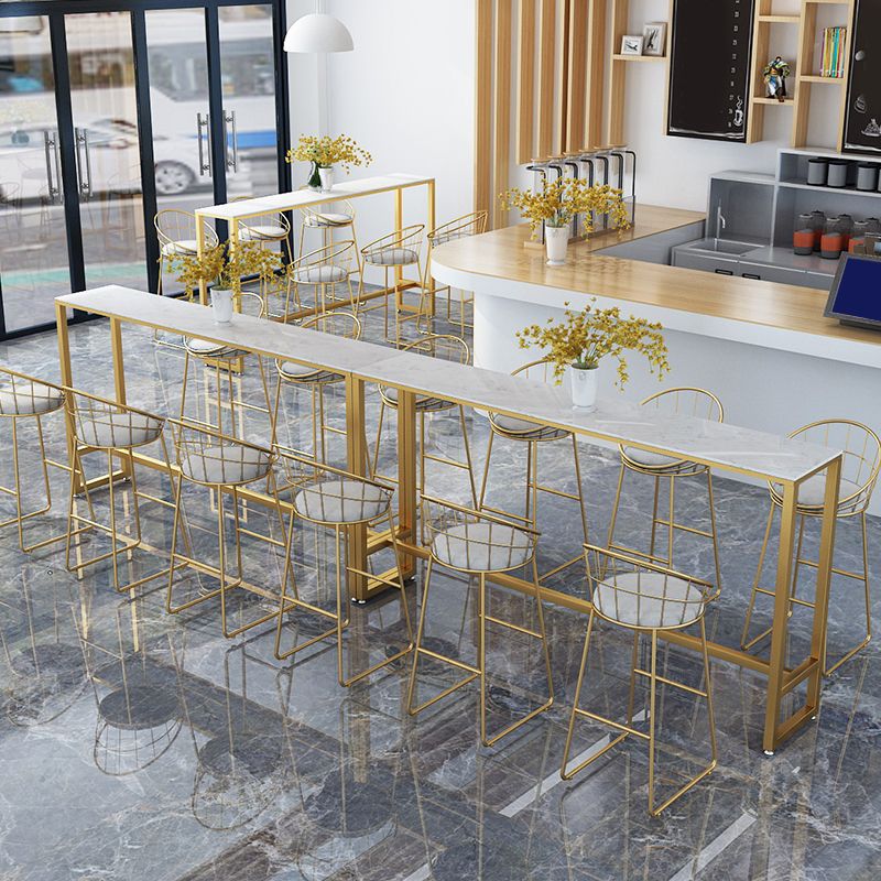 Stone Bar Dining Table Glam Rectangle Bar Table with Trestle Pedestal for Kitchen