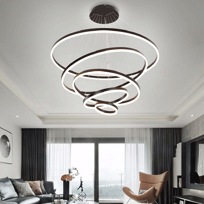 Brown Hoop Chandelier Contemporary 1/2/3-Ring Acrylic LED Ceiling Light Fixture in Warm/White Light