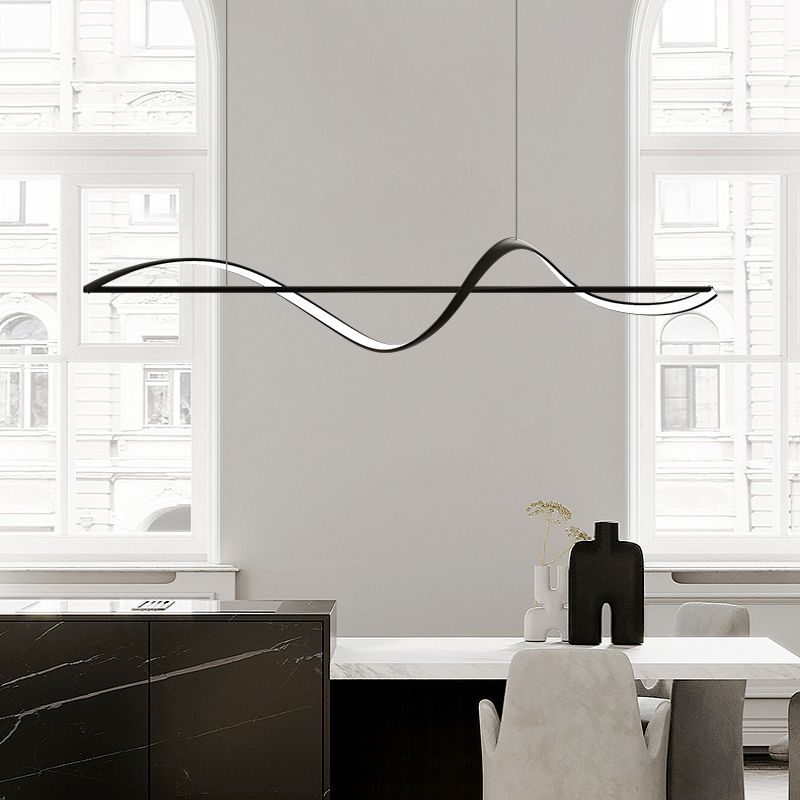 Modern LED Island Lamp Strip Shape Island Hanging Lamp with Plastic Shade for Dining Room