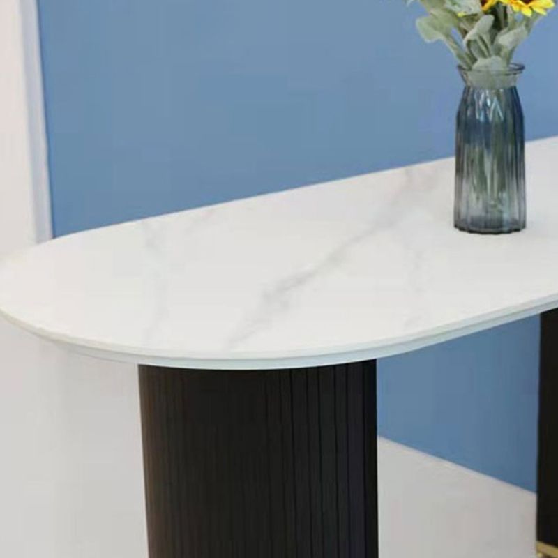 Freeform Double Pedestal Dining Table Luxury Fixed Table of Faux Marble