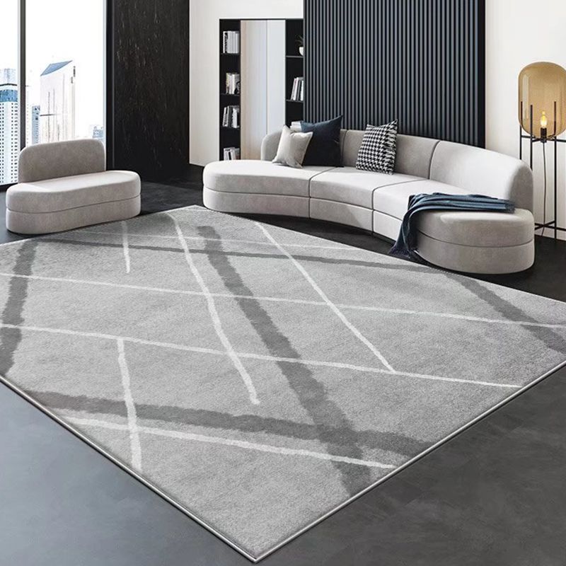 Gray Modern Carpet Polyester Line Carpet Non-Slip Backing Carpet for Home Decor