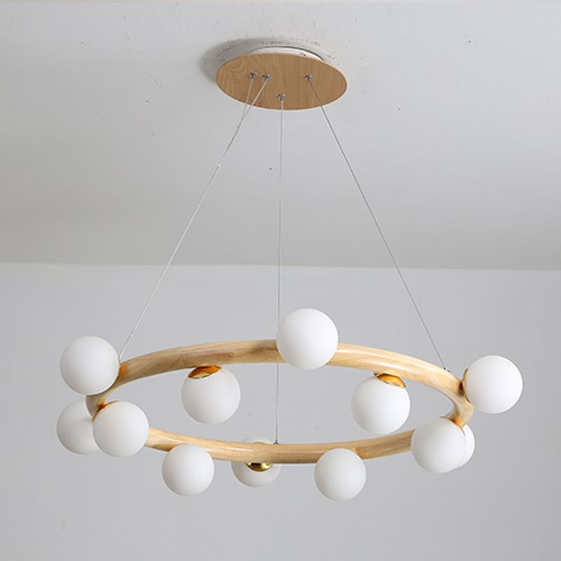 Modern Creative Creative Creative Legno Globe Pendant Light con tonalità di vetro bianco