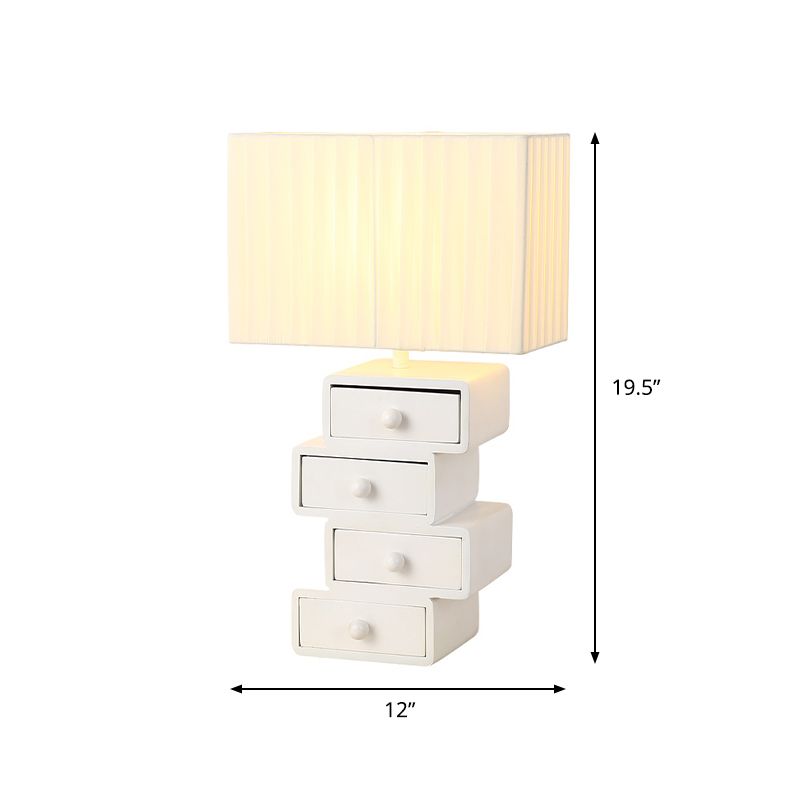 Luz de mesa de tela rectángulo 1 cabeza 1 cabeza lámpara de mesita de noche blanca con base de madera de cajón