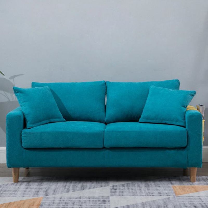 Modern Sofa Couch Wooden Base Solid Color Fabric Loveseat Square Arm Sofa for Living Room