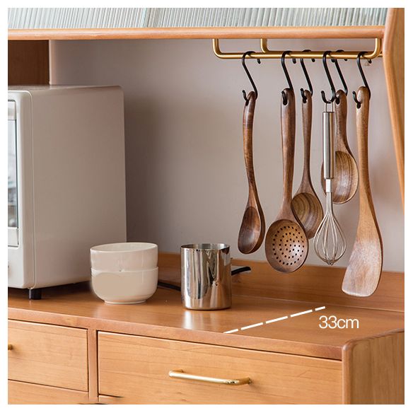 Modern Sideboard Pine Solid Wood Sliding Doors Buffet Table with 4 Drawers and 3 Doors